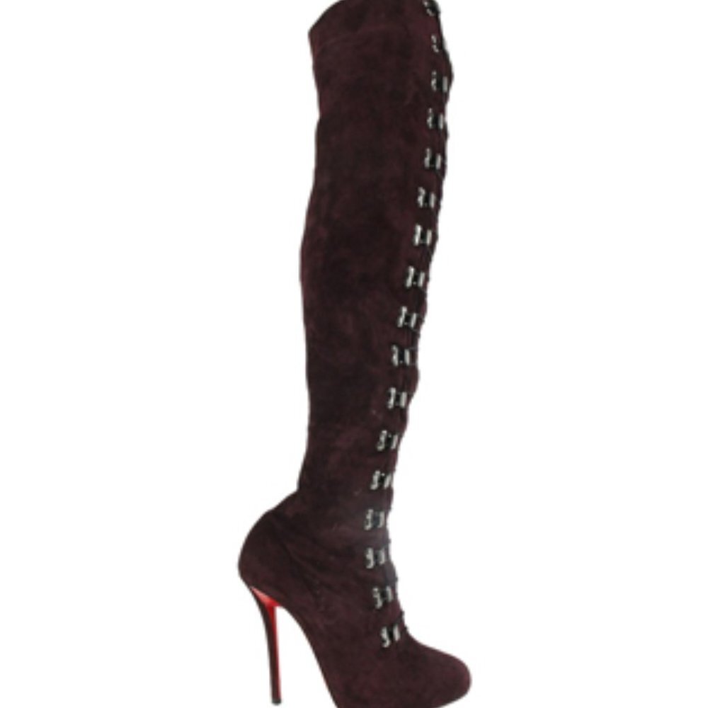 Christian Louboutin Women's 39 Maroon Suede Over The Knee Boots 1122cl22